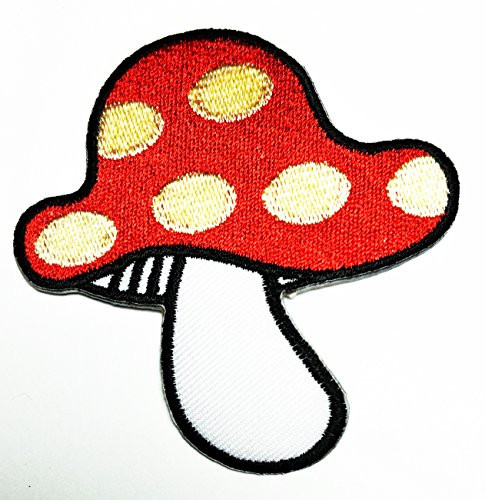 HHO Mushroom Boho Hippie Retro Love Peace Groovy Weed Shrooms Trance red Embroidered Patch Embroidered DIY Patches, Cute Applique Sew Iron on Kids Craft Patch for Bags Jackets Jeans Clothes