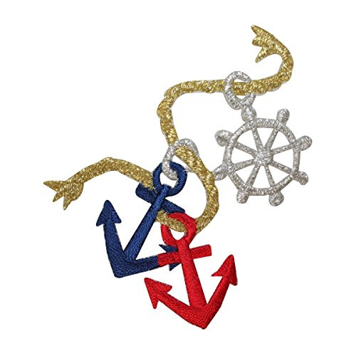 ID 2601 Anchor Wheel Chain Patch Ship Nautical Embroidered Iron On Applique