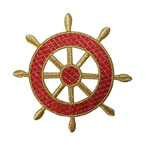 ID 2643 Ship Wheel Gold Lattice Patch Nautical Boat Embroidered Iron On Applique