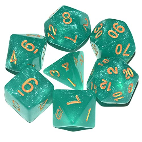 DND Dice 7Pieces, Glitter Light Green Mixed Polyhedral DND Dice for RPG MTG Table Game Dice