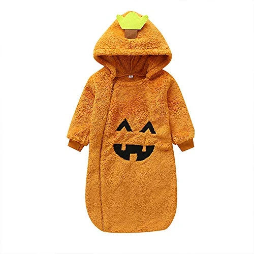 Infant Baby Halloween Pumpkin Costume Cute Plush Hooded Pumpkin Nightgown Costumes Outfits -12-18 Months,Orange-