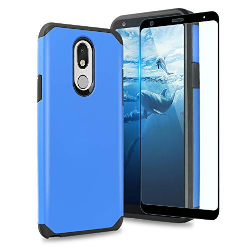 TJS Phone Case Compatible with LG Stylo 5/LG Stylo 5 Plus/LG Stylo 5V/LG Stylo 5X, -Full Coverage Tempered Glass Screen Protector- Dual Layer Hybrid Shockproof Impact Cover -Blue-