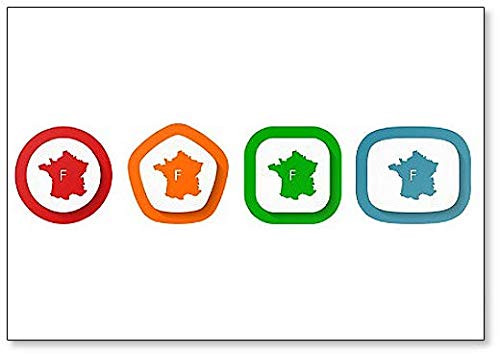Map of France Icon Set, Flat Design Buttons on White Background 15 Fridge Magnet