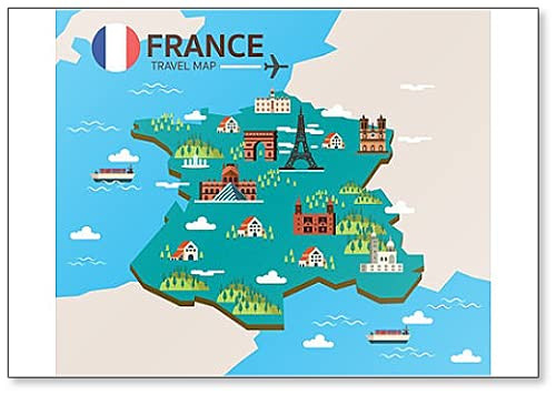 France Landmark and Travel Map. Flat Design Elements and Icons. 4 Fridge Magnet