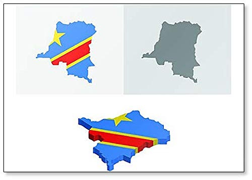 3d and Flat Democratic Republic of the Congo Map Fridge Magnet