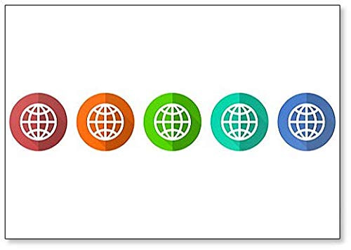 Globe Icon Set, Earth, World, Red, Blue, Green and Orange Flat Design Fridge Magnet