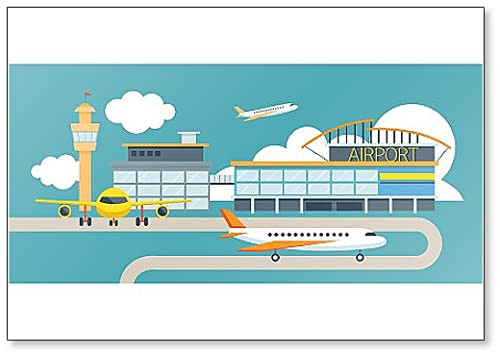 Plane and Airport Flat Design Illustration Icons Objects Fridge Magnet