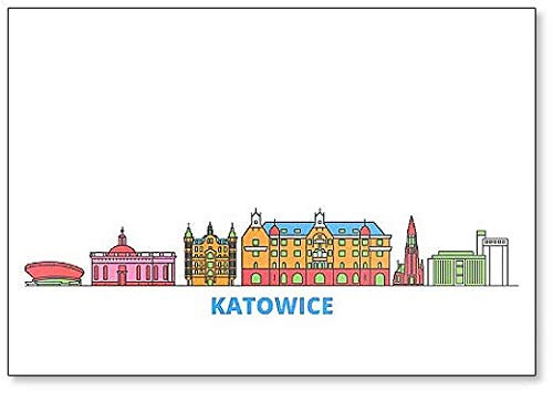 Poland, Katowice Cityscape Line Travel Flat City Landmark, Fridge Magnet