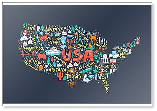 USA Map on Dark Blue Background Flat Illustration Fridge Magnet
