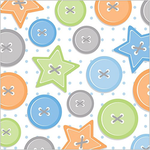 16-Count 3 Ply Paper Beverage Napkins, Cute as a Button Boy