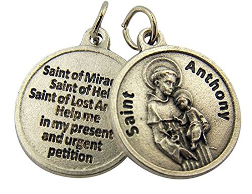 Religious Gifts Silver Toned Base Saint Anthony Medal with Prayer Protection Pendant, 3/4 Inch Religious Gifts Silver Toned Base Saint Anthony Medal with Prayer Protection Pendant, 3/4 Inch