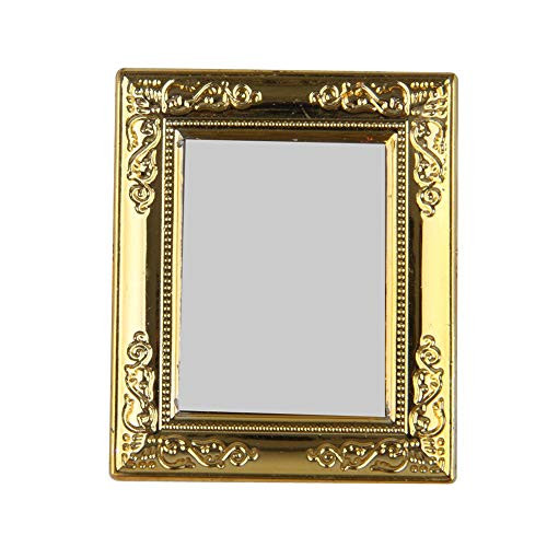 1/12 Miniature Mirror, Dollhouse Mirror Doll House Miniature Mirror with Gold Frame 1PC