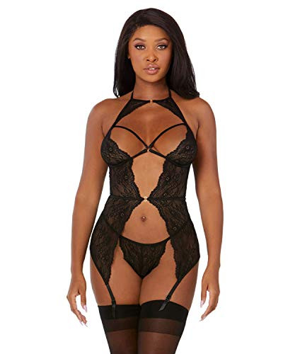 Dreamgirl Women's Scalloped Stretch Lace Band Open Front Garter Slip, Black, One Size