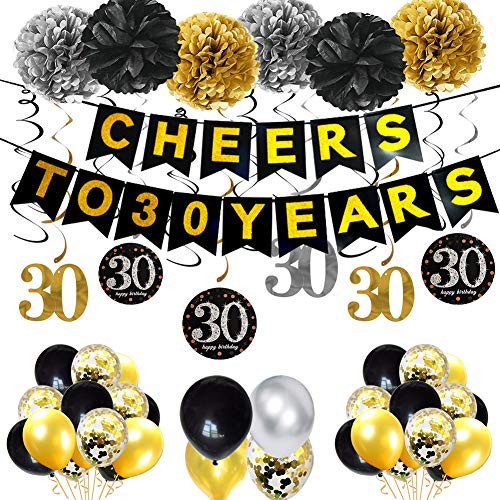 Rainmae 30th Birthday Party Decorations Kit - Cheers to 30 Years Banner, Poms, Balloons, Sparkling Hanging Swirls for 30 Years Old Party Supplies 30th Birthday Decorations Wedding Anniversary Rainmae 30th Birthday Party Decorations Kit - Cheers to 30 Years Banner, Poms, Balloons, Sparkling Hanging Swirls for 30 Years Old Party Supplies 30th Birthday Decorations Wedding Anniversary