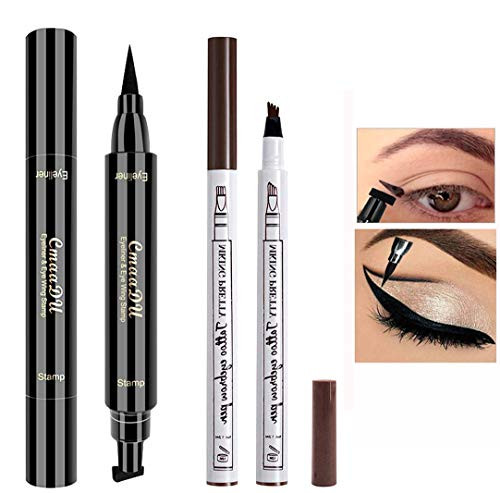 Double-end Winged Eyeliner Stamp Pen,Eyebrow Pencil with Eye Makeup Long Lasting Waterproof  and  Smudgeproof Natural Looking Brows 2 Styles -Black /Brown-