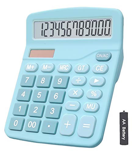 Calculators, BESTWYA 12-Digit Dual Power Handheld Desktop Calculator with Large LCD Display Big Sensitive Button -Blue, Pack of 1-
