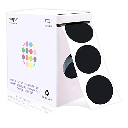 PARLAIM 1 Round Permanent Adhesive Color-Code Dot Stickers,1000 per Roll dots Label Dispenser Box ,Black Circle Stickers Label for Office Classroom