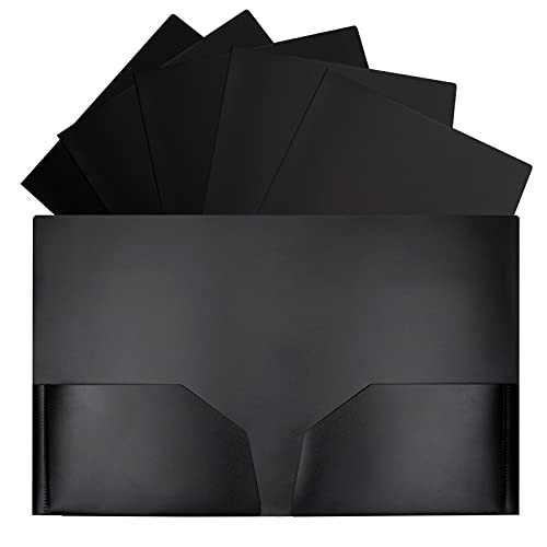 SUNEE 2 Pocket Folders -6 Packs, Black- Heavy-Duty Plastic Folders with Pockets, fit 8.5x11 Letter Size Paper, 2-Pocket File Folders for Kids, Home, School, Office