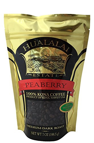 Hualalai Estate PEABERRY- 100% PREMIUM Kona Coffee - Medium-Dark Roast 7oz (WHOLE BEAN)