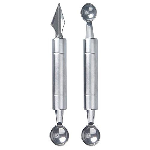 CHIMEI 2PCS Stainless Steel Double-end Melon Baller Dig Ball Spoons Fruit Carving Knife Ice Cream Scoop Fruit Digging Tools-2pcs Set-