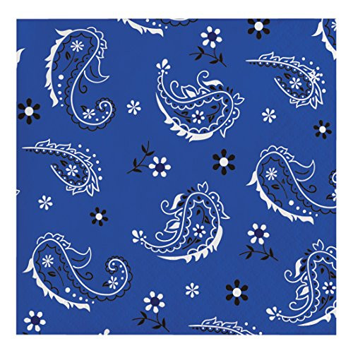 Creative Converting 317384 16 Count Paper Beverage Napkins, Blue Bandana Cowboy