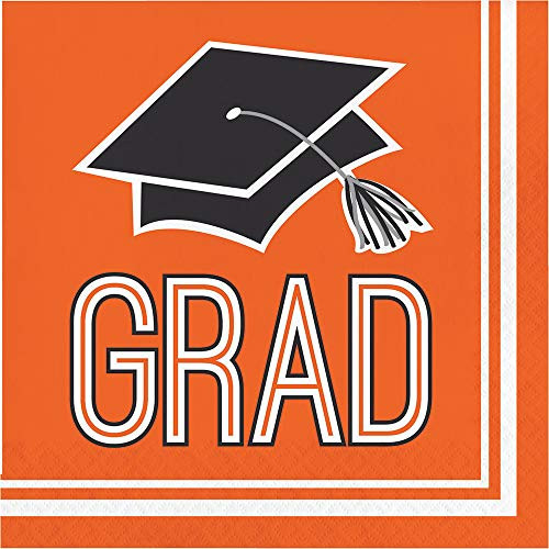 Creative Converting Graduation School Spirit Orange Napkins, 6.5"