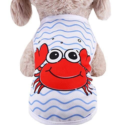 Sayhi Pet Dog Crab Clothes Printing Cute Pet Puppy Vest Pet Cats Dogs Summer Apparel Dogs Outfit -White,L-
