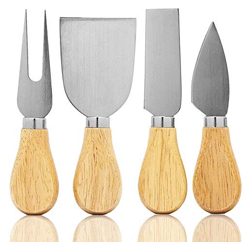 Cheese Knife Set,4-piece Stainless Steel Cheese Knife set, Cheese Slicer, Cheese Cutter, Cheese Spreader Cutter, Cheese fork, Cheese Tools, used For Smearing?Oak handle?