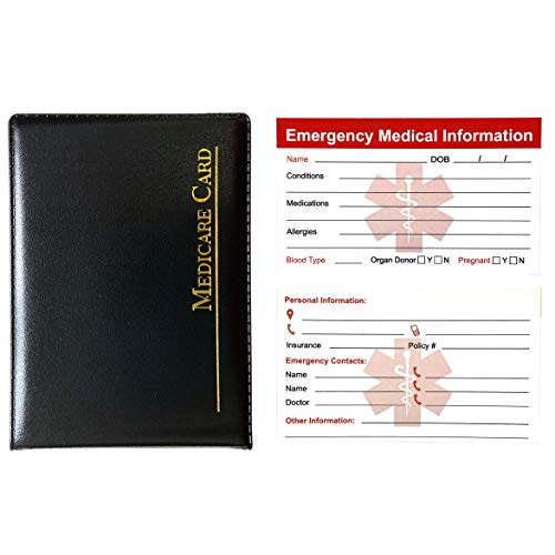 RXBC2011 5 Emergency Medical Information ID Cards with 1 card holder, Social Security Card, Health Insurance Black