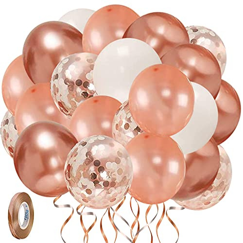 Vanjehou 60 Pack Rose Gold White Balloons, 12inch Rose Gold White Confetti Balloons and Rose Gold Metallic Balloons for Girls Women Birthday Wedding Engagement Bachelor Bridal Shower Party Decorations Vanjehou 60 Pack Rose Gold White Balloons, 12inch Rose Gold White Confetti Balloons and Rose Gold Metallic Balloons for Girls Women Birthday Wedding Engagement Bachelor Bridal Shower Party Decorations