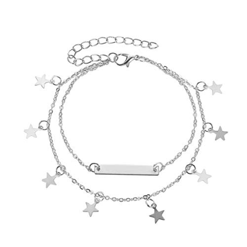 Sttiafay Boho Layered Star Pendant Anklet Bracelet Dainty Strip Ankle Chain Foot Chain Beach Foot Anklet Jewelry for Women and Girls -Silver- Sttiafay Boho Layered Star Pendant Anklet Bracelet Dainty Strip Ankle Chain Foot Chain Beach Foot Anklet Jewelry for Women and Girls -Silver-
