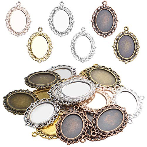 Bezel Trays,24pcs Oval Pendant Base Blank Bezel Pendant Tray Cabochon Settings for Crafting DIY Jewelry Making
