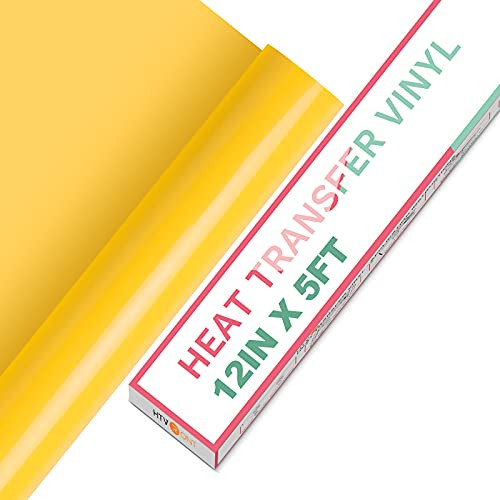 HTVRONT HTV Vinyl Rolls Heat Transfer Vinyl - 12" x 5ft Yellow HTV Vinyl for Shirts, Iron on Vinyl for All Cutter Machine - Easy to Cut  and  Weed for Heat Vinyl Design -Yellow-
