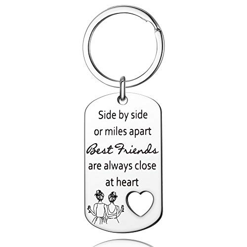 Side By Side or Miles Apart Friends Keychain ,Best Friend Birthday Gifts for Women - Long Distance Friendship Gifts for Soul Sisters, BFF, Besties Girlfriend Coworker