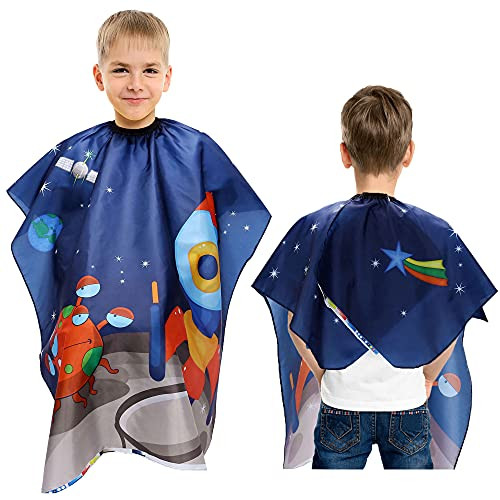Aethland Waterproof Kids Haircut Cape, Hair Cutting Cape for Kids  and  Adults - Professional Barber Cape Salon Cape Cloak for Hair Stylist -Space Rocket- Aethland Waterproof Kids Haircut Cape, Hair Cutting Cape for Kids  and  Adults - Professional Barber Cape Salon Cape Cloak for Hair Stylist -Space Rocket-
