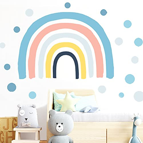 Rainbow Wall Decal, Polka Dot Wall Sticker Vinyl Wall Decals Stickers Removable Peel and Stick Mural for Kids Room Decor Nursery Classroom Bedroom Decoration