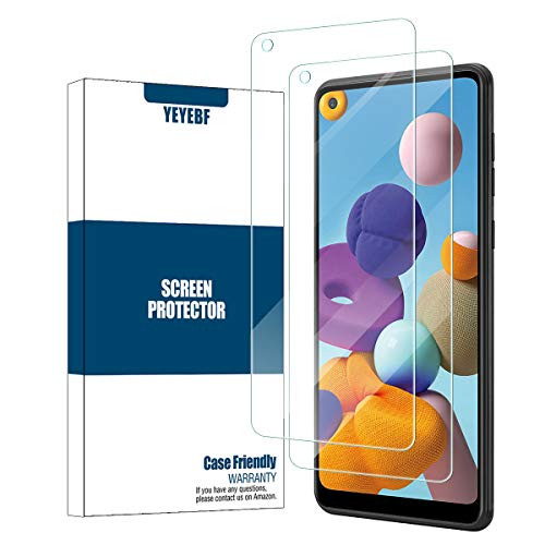 Galaxy A21 HD Clear Tempered Glass Screen Protector by YEYEBF, -2 Pack- -3D Glass- -Anti-Glare- -Bubble-Free- Screen Protector Glass for Samsung Galaxy A21