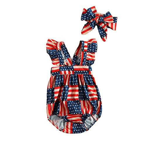 Toddler Baby Girl 4th of July Outfits American Flag Romper Bodysuit Headband Independence Day Baby Clothes -Red Blue, 6-12 Months- Toddler Baby Girl 4th of July Outfits American Flag Romper Bodysuit Headband Independence Day Baby Clothes -Red Blue, 6-12 Months-