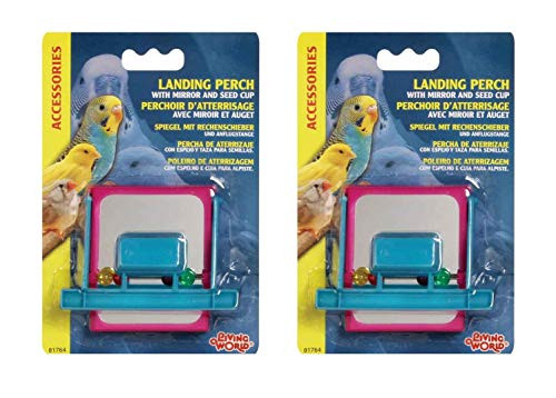 Living World 2 Pack of Pet Bird Landing Perch Feeders with Mirrors and Beads