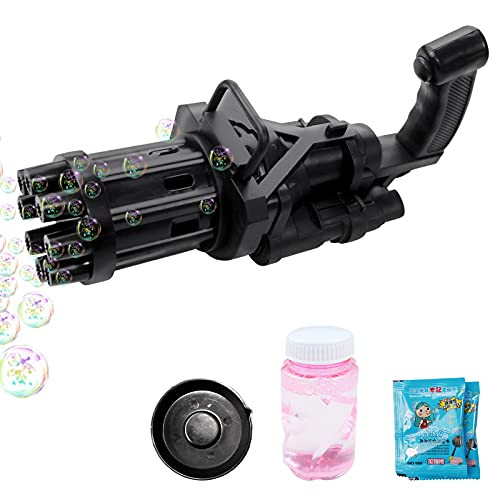 Xonhzam Gatling Bubble Machine, 8-Hole Automatic Bubble Maker Blower, Bubble Gatling Gun Kids Toys, Portable Electric Bubble Maker Toys with Bubble Water, Boys Girls Gifts for Outdoor -Black- Xonhzam Gatling Bubble Machine, 8-Hole Automatic Bubble Maker Blower, Bubble Gatling Gun Kids Toys, Portable Electric Bubble Maker Toys with Bubble Water, Boys Girls Gifts for Outdoor -Black-
