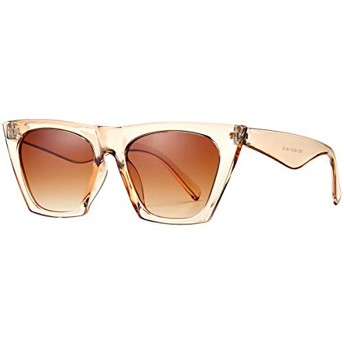 SeeBand Vintage Cat Eye Sunglasses for Women Oversize Square Fashion Sunglasses -Transparent Brown/Gradient Brown Lens-
