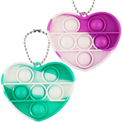 2 Pack Mini Pop Bubble Fidget It Simple Dimple Toy Keychain Stress Relief Hand Toys for Kids Adults Anxiety - Handheld Mini Fidget Toy Stress Relief Toy Heart