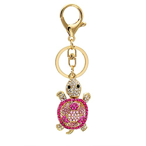 Turtle Keychain Sparkling Keyring Blingbling Crystal Rhinestones Purse Pendant Handbag Charm -Pink-