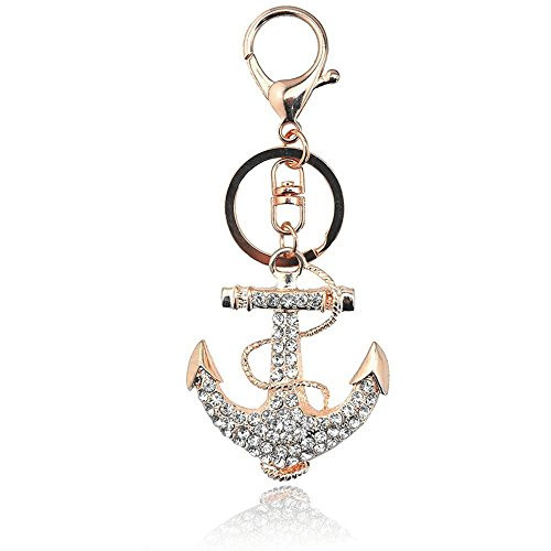 JewelBeauty Anchor Keychain Sparkling Keyring Crystal Rhinestones Purse Pendant Handbag Charm -gold-