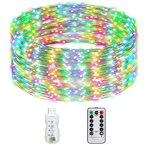 USB Plug in Fairy Lights with Remote Control Timer, Twinkling Frequency Adjustable Copper Wire String Lights, 8 Modes 33Ft 100 LED USB String Lights for Christmas Bedroom Indoor Decoration, Multicolor