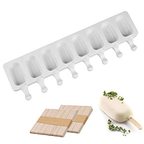 Popsicle Molds Silicone Ice Pop Molds 4 Cavities Homemade Cake Pop Mold Oval for Kids Cakesicle Silicone Molds with 50 Wooden Sticks Popsicle Molds Silicone Ice Pop Molds 4 Cavities Homemade Cake Pop Mold Oval for Kids Cakesicle Silicone Molds with 50 Wooden Sticks