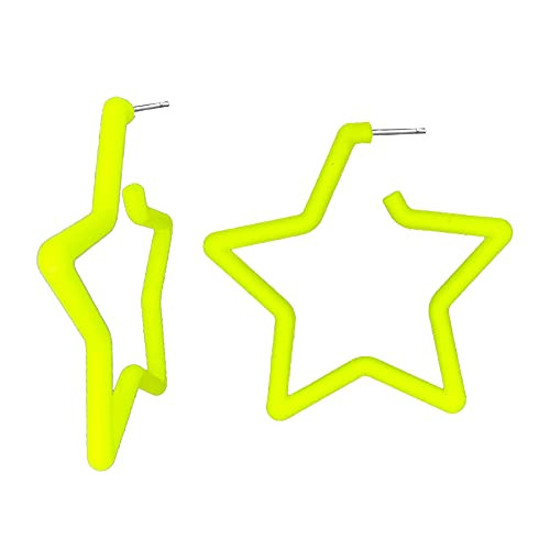 80 90s colorful star hoop earrings Colorful Big Hoop Earrings Retro Neon Earrings Dangle Earrings for Women -STAR yellow-