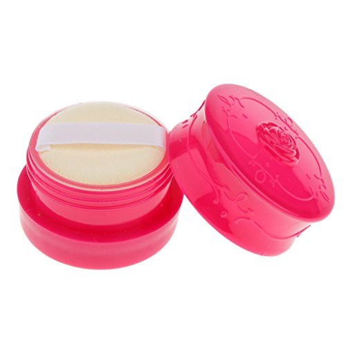 Milageto Travel Empty Makeup Loose Powder Container Case with Puff Sifter - Rose Red