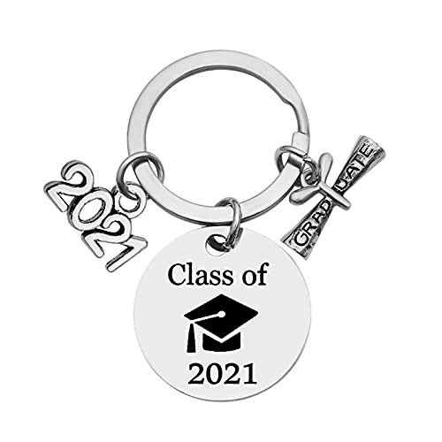 Xansema Graduation Keychain Class of 2021 Keyring for College High School University Graduates Stainless Steel Pendant -Silver-