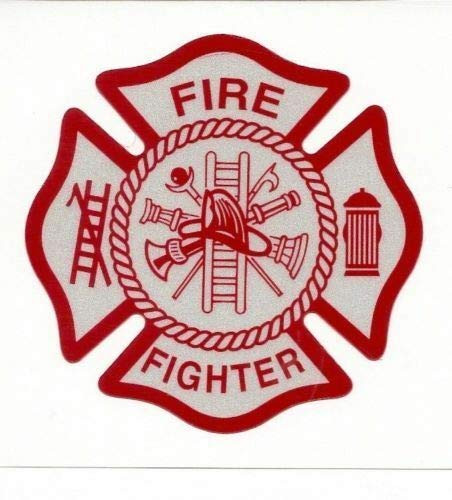Set of 3 -White Red Reflective Vinyl Fire Dept Maltese Cross Firefighter Sticker